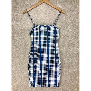 SHEIN Plaid Checkered Bodycon Mini Dress Women S Blue Y2K Sleeveless Summer Chic